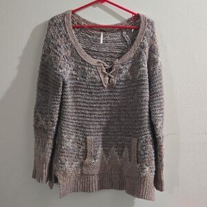Free People Love Bug Lace Up Wool Blend Sweater